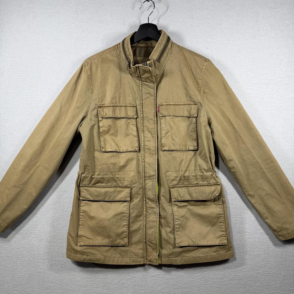 Levis Jacket Womens Large Beige Canvas Military Full Zip Pockets Outdoor Field